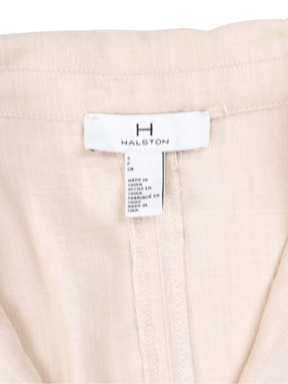 Halston Heritage Beige Utility Safari Top Small Linen Blend Gold Button Shirt - Picture 6 of 8